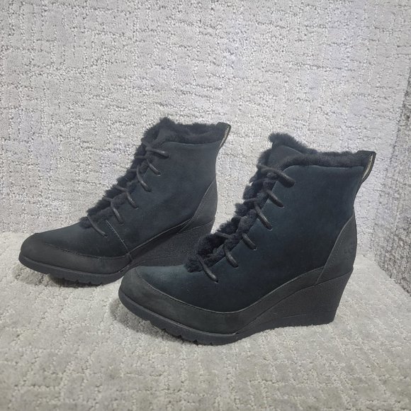 UGG Shoes - UGG Bridgit Women's Size US 6.5 Black Waterproof Wedge Heel Leather Ankle Boots